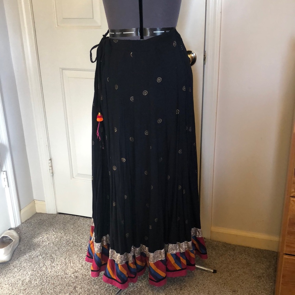 Black Maxi Skirt with Multicolor Hem from India